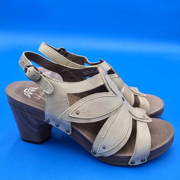 Dansko‎ Women's  Nina Tan Leather Floral  Strappy Wood  Sandals Sz 41US 10-10.5 - Picture 1 of 10